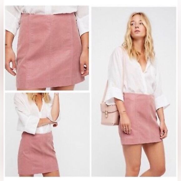FREE PEOPLE pink Vegan Suede Mini Skirt size 4 - Picture 1 of 15
